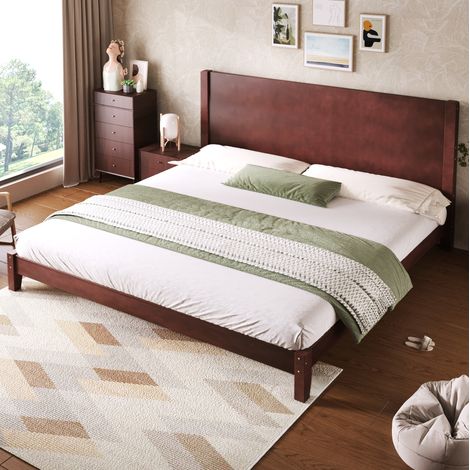 Letto adulti 180x200 cm con testiera e rete a doghe in legno, marrone, senza materasso (1/5)