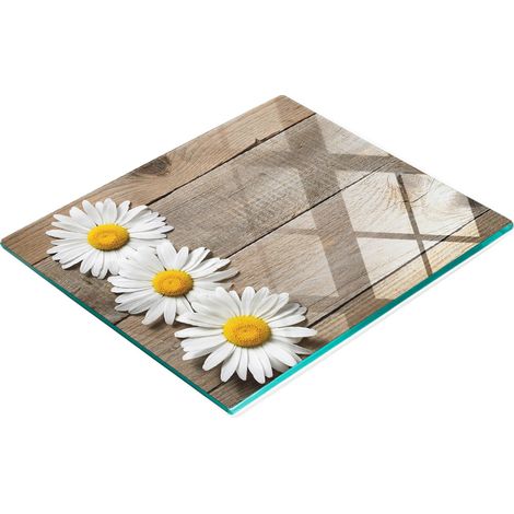 Vassoio da cucina in vetro con grafica, in legno di margherite, 60x52 cm (1/5)