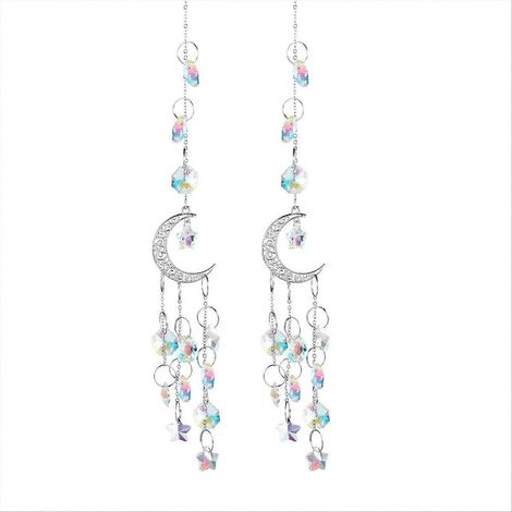 Kristall-Fensteranhänger „Silberner Mond“, leuchtendes Pentagramm-Dekor, funkelnder Hängeschmuck, esoterischer Schmuck, kompakte Größe, silberne Oberfläche, ideal für eine mystische Atmosphäre. (1/5)