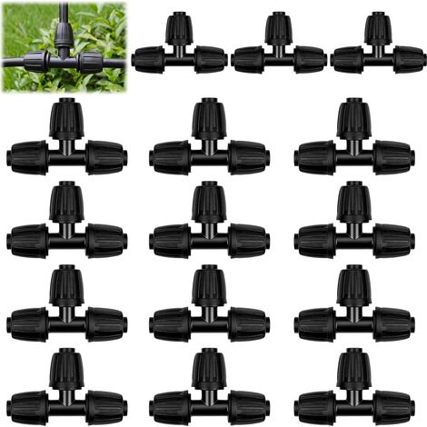 Plastique Tee Raccord de Tuyau, 15PCS Connecteurs de Tuyaux, 13/16mm Tee-Joint pour Irrigation Goutte a Goutte, Connecteur de Tuyau Cannelé pour Systèmes d'Arrosage Jardin, Pelouse (1/5)