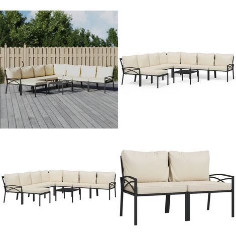 Salon de jardin 9 pcs avec coussins sable acier - Ensemble Salon De Jardin - Mobilier De Jardin - Salon De Jardin Extérieur - Meubles De Jardin - Set Salon De Jardin - Home & Living (1/5)