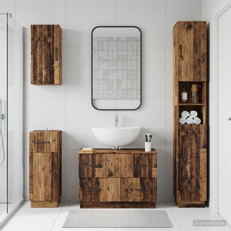 vidaXL 4 Piece Bathroom Cabinet Set HOORN Old Wood Engineered Wood (1/5)