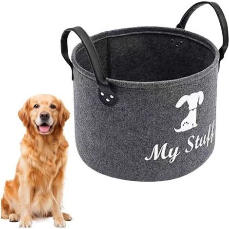1 corbeille de rangement en feutre avec poignée intégrée – pour jouets de chien, accessoires animaux domestiques – idéale pour salon et chambre à coucher (1/5)