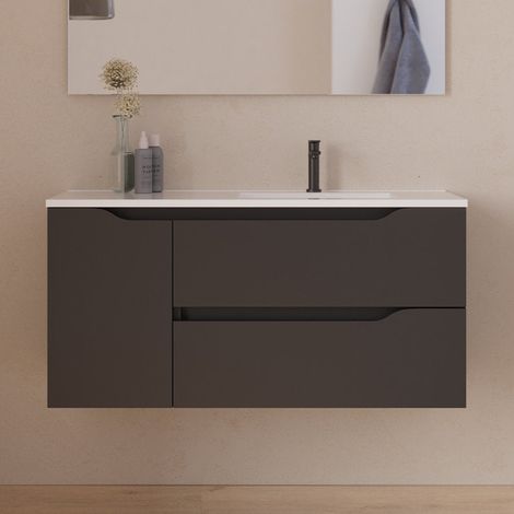 Meuble sous vasque seul, 2 tiroirs et 1 porte, 100cm, pour vasque déportée droite - noir - ZARZA