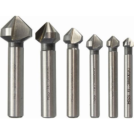 Lot de 6 forets à fraiser, fraise à fraiser HSS à 90°, fraise à fraiser, fraise à fraiser cylindrique, outil à vis pour bricolage, bois, métal, PVC, 6,3/8,3/10,4/12,4/16,5/20,5 mm (1/4)