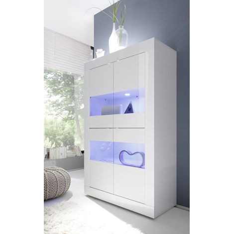 Vitrine moderne laquée blanc brillant Agathe (1/4)
