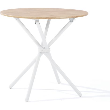 FurnitureR Round Dining Table, Modern Diameter 80CM Kitchen Table, MDF Tabletop, Metal Frame with Chopstick Designed Leg, Oak Veneer Effect