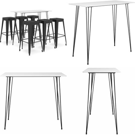 Ensemble de bar 7 pcs Blanc et noir - Ensemble De Bar - Meuble De Salle À Manger - Table De Bar - Tabouret De Bar - Mobilier Moderne - Home & Living (1/5)