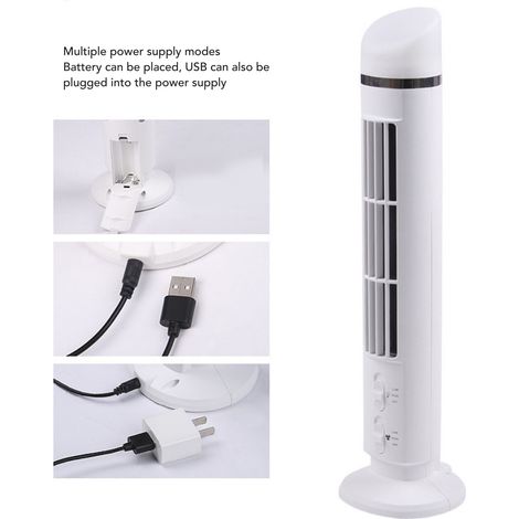 Ventilatore a torre senza pale Toivize, silenzioso, compatto, con porta USB e luce LED, ideale per ufficio, camera da letto e casa, colore bianco, design moderno. (1/4)
