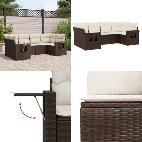 6-tlg. Garten-Sofagarnitur mit Kissen Braun Poly Rattan - Gartensorte - Gartenmöbelset - Lounge Möbel - Rattan Gartenmöbel - Outdoor Lounge Set - Home & Living (1/5)