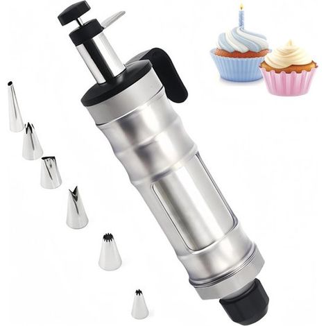 Pistolet à douille à beurre - ustensiles de pâtisserie - Pâtisserie - Accessoires et outils de décoration de gâteaux - Acier inoxydable - Noir (1/5)