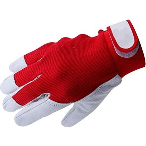 Gants de soudage en peau d'agneau, rouge et blanc, pour soudage (1/5)