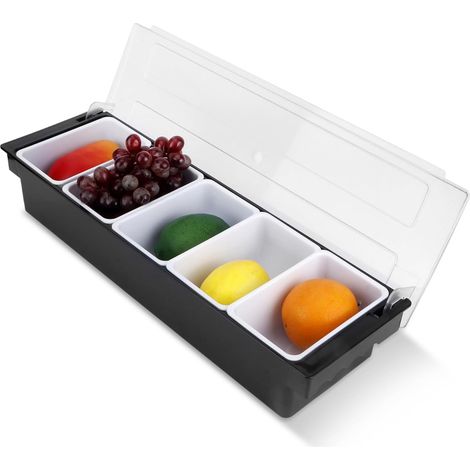 1 Distributeur de Condiments 5 Compartiments, Plateau de avec Couvercle Transparent pour Fruits, Salades et Buffets (1/5)