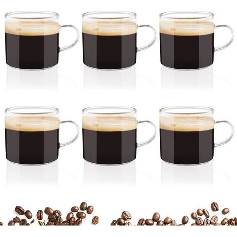 Tasse à Café - Lot 6 Tasses Expresso 100 ml - Verre Borosilicate - Avec Poignée - Maison Bureau (1/5)