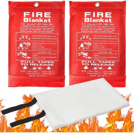 Lot de 2 Couverture Anti Feu, Couverture Anti-Feu pour La Maison et La Cuisine, Couverture Survie Couverture D'Incendie de Secours de Fibre de Verre, Reutilisable Fire Blanket 1m1m (1/5)