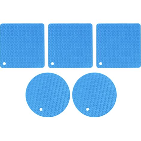 5 Tapis en Silicone Alvéolés Bleus - 2 Ronds, 3 Carrés - Protection pour Tables et Plats Chauds (1/5)