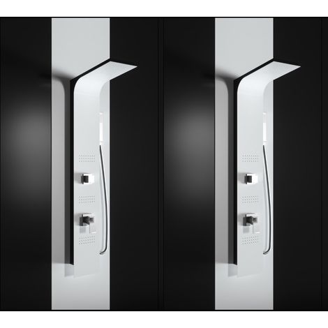 Panel de ducha con hidromasaje de aluminio con acabado en polvo blanco mate (frente) y negro mate (lateral) (1/4)