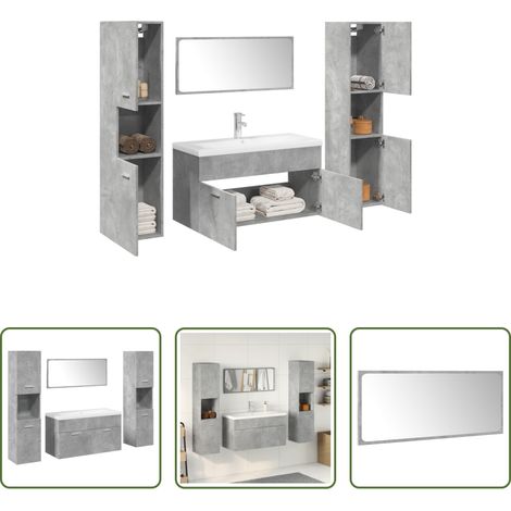 Badmöbel Holzwerkstoff - 5-tlg. Badmöbel-Set Betongrau Holzwerkstoff (1/5)