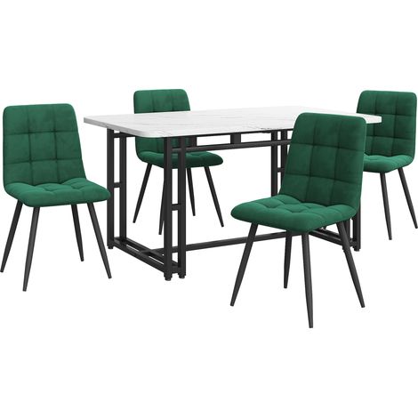 Schwarzer Esstisch 140x80 cm mit 4 grünen Samtstühlen, modernes Set (1/5)