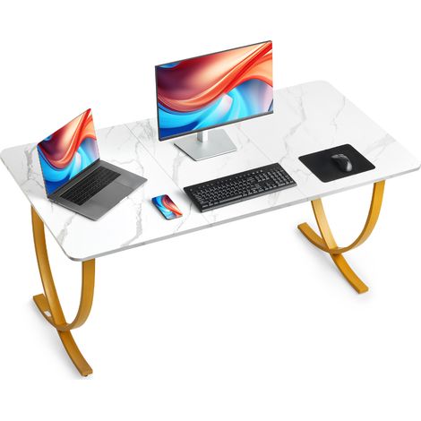 VEVOR Scrivania per Computer da Ufficio, Piano 160 x 80 cm, Tavolo da Lavoro Moderno con Struttura in Metallo e Capacita di 158 kg per Ufficio in Casa, Studio, Camera da Letto, Bianco Oro