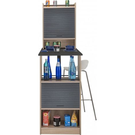 Table de cuisine et 2 Meubles de rangement chene - Coloris: Noir (1/4)