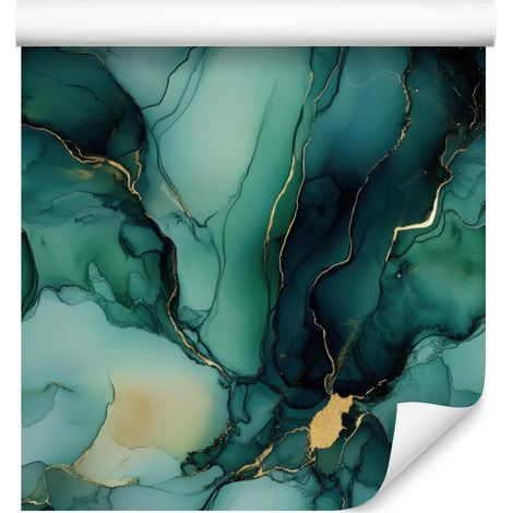 Carta da parati color inchiostro di mare, turchese, nero e verde, 50x1000 cm (1/5)