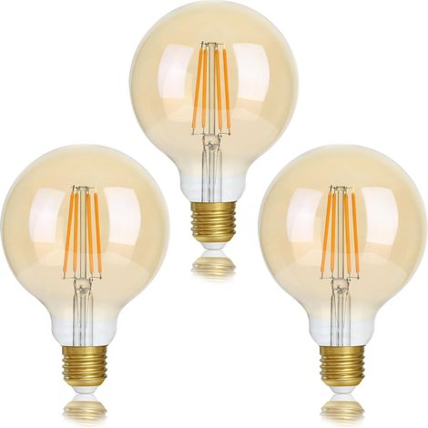 Lot de 3 ampoules à vis E27 à intensité variable 40 W G95 LED à filament Edison à vis, 5,5 W E27 ampoules vintage Blanc chaud 2700 K Verre ambré (1/5)