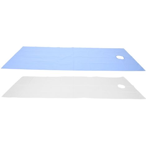 Lot de 2 draps jetables en polyester respirant et imperméable, parfaits pour les massages en salon de beauté (blanc et bleu). (1/5)