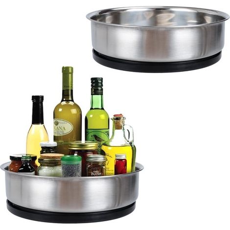 Organisateur de cuisine rotatif - Plateau tournant 360° - 20 cm en acier inoxydable - Réfrigérateur en métal - Armoire à épices - 20 cm + 45 cm standard (1/5)