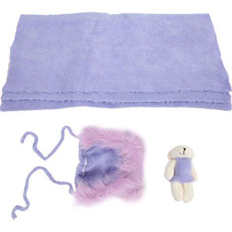 Ensemble de 3 accessoires de photographie pour bébé : chapeau, couverture, lange, jouet, vêtements et déguisements pour nouveau-né (violet) (1/5)