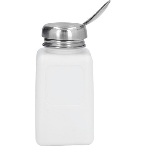 Flacon carré antistatique ESD 200 ml pour solvant avec bouchon acier inox, distributeur pressable blanc (1/5)