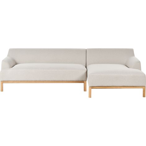 Sofá esquinero elegante tela poliéster patas de madera sala de estar beige claro izquierdo Sosjo
