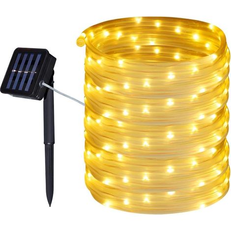 Solarbetriebene Lichterkette für den Außenbereich, 12 m, 100 LEDs, wasserdicht, 8 Beleuchtungsmodi, dekorative Lampen für Garten, Terrasse, Zaun, Geburtstag, Hochzeit (Warmweiß) (1/5)