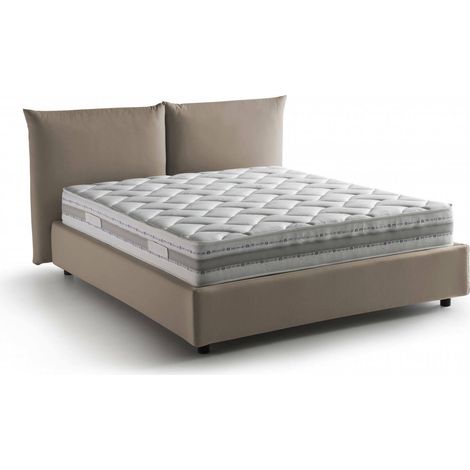 Dmora - Letto matrimoniale Dbrunor, Letto contenitore con rivestimento in tessuto, 100% Made in Italy, Apertura frontale, con materasso Cm 160x200 incluso, Tortora