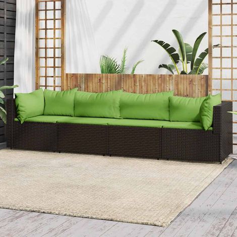 4-tlg. Garten-Lounge-Set mit Kissen Braun Poly Rattan (1/5)
