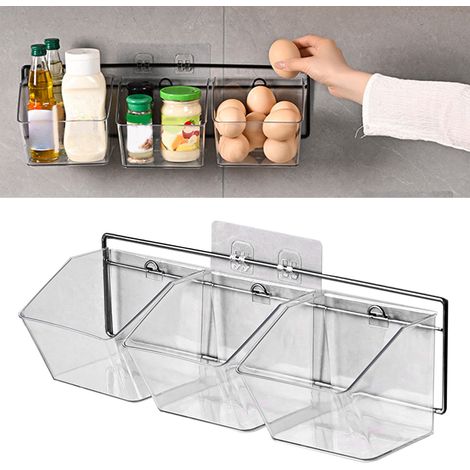 Boîte de rangement murale 3 niveaux suspendue horizontale pour ail, gingembre, oignons en cuisine (1/5)