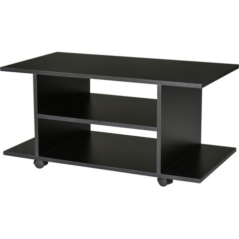Mobile TV Moderno con Ripiani, Mobiletto Porta TV da 42" con Ruote Girevoli a Freni, 2 Piccolo Ripiani Laterali per Soggiorno e Camera da Letto, 80x40x40 cm, Nero