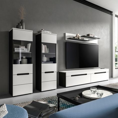 Ensemble salon 3 éléments décors blanc et anthracite - KANUT (1/5)