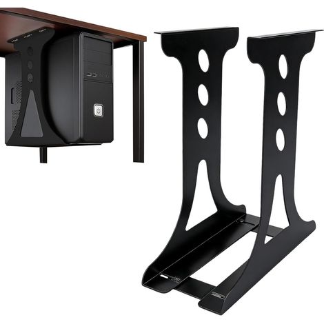 Support de PC réglable sous le bureau - Charge maximale : 35 kg - Support de suspension d'ordinateur pour table basse - Boîtier d'ordinateur robuste - Noir (1/5)
