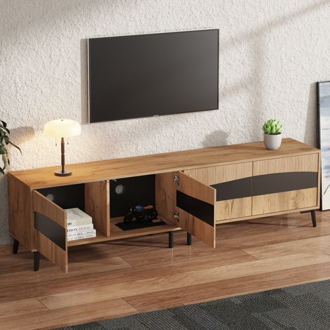 TV-Lowboard 180 x 40 x 50 cm aus Spanplatte, Natur, 4 Schrankfächer – MEUBLIV (1/5)