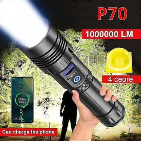 Lampe torche tactique LED ultra-lumineuse 1 000 000 lumens, rechargeable (version lampe de travail LED). (1/5)
