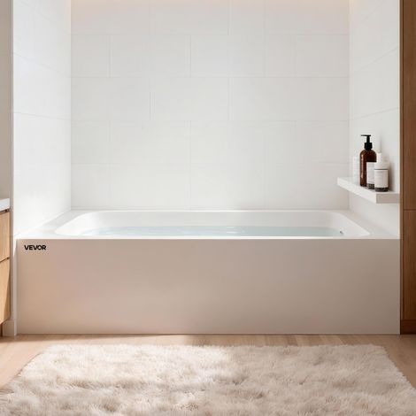 VEVOR Rechteckige Nischenbadewanne (1826 x 813 x 508 mm), Moderne Badewanne aus Doppelwandiger Acrylkonstruktion mit Ablauf und Überlauf rechts, Integriertem Rand, 220 L Kapazität, Weiß (1/5)