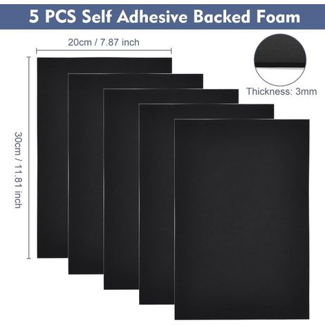 Set mit 5 selbstklebenden Schaumstoffplatten, schwarze Schaumstoffplatten, 300 x 200 x 3 mm, Zellkautschuk, selbstklebende Schaumstoffgummipolsterung, rutschfeste Schaumstoffmatte mit Kleberückseite (1/4)