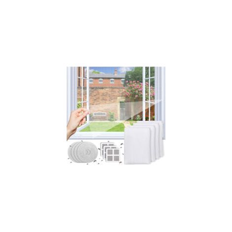 Mosquitera para ventana ZVD, paquete de 4 mosquiteras recortables, malla antimosquitos mejorada con 4 rejillas reparables (150 x 130 cm - Crezuo) (1/4)