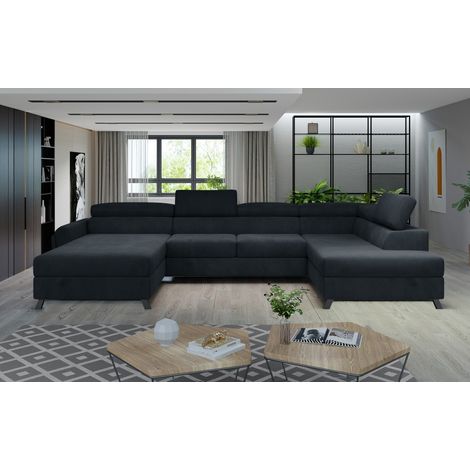 Divano panoramico Grigio scuro 5 posti angolo destro comfort modulabile CLOTIS