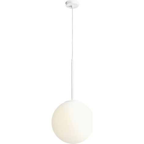 Pendelleuchte Metall Glas E27 B: 30 cm H: max. 200 cm Weiß Kugel Schirm rund Modern Hängelampe
