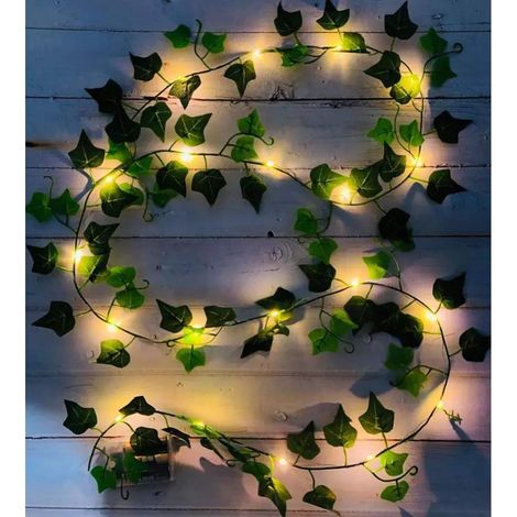 Ulisem Künstlicher Efeu, 2 m lange Blätter-Lichterkette, Kunstpflanzen mit 20 LEDs und Feuergrün (1/5)