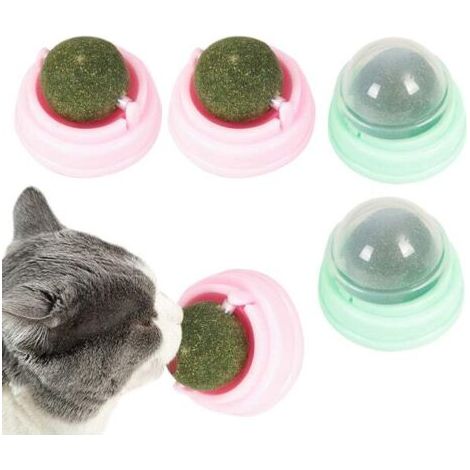 Lot de 4 boules d'herbe à chat, jouet de nettoyage des dents à l'herbe à chat pour chat, 5 x 4 cm