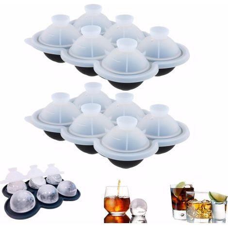 2 Pièces Bac a Glacon, Moule Glacon Silicone, 4.5CM Moules à Glaçons Ronds Sans BPA, avec Couvercle et Entonnoir, Pour Whisky, Cocktails, Bière, Vin et Boissons Froides (1/5)