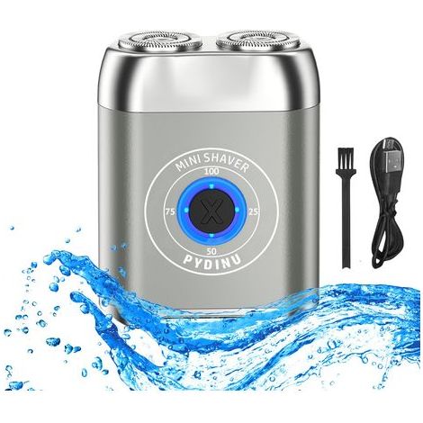 Mini rasoir électrique, nouveau rasoir électrique de poche à double tête amélioré, tondeuse à barbe portable de voyage pour hommes, mini rasoir étanche, rechargeable par USB-C (argent) (1/5)
